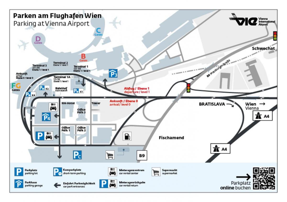 Karte von Flughafen Wien Parkplatz
