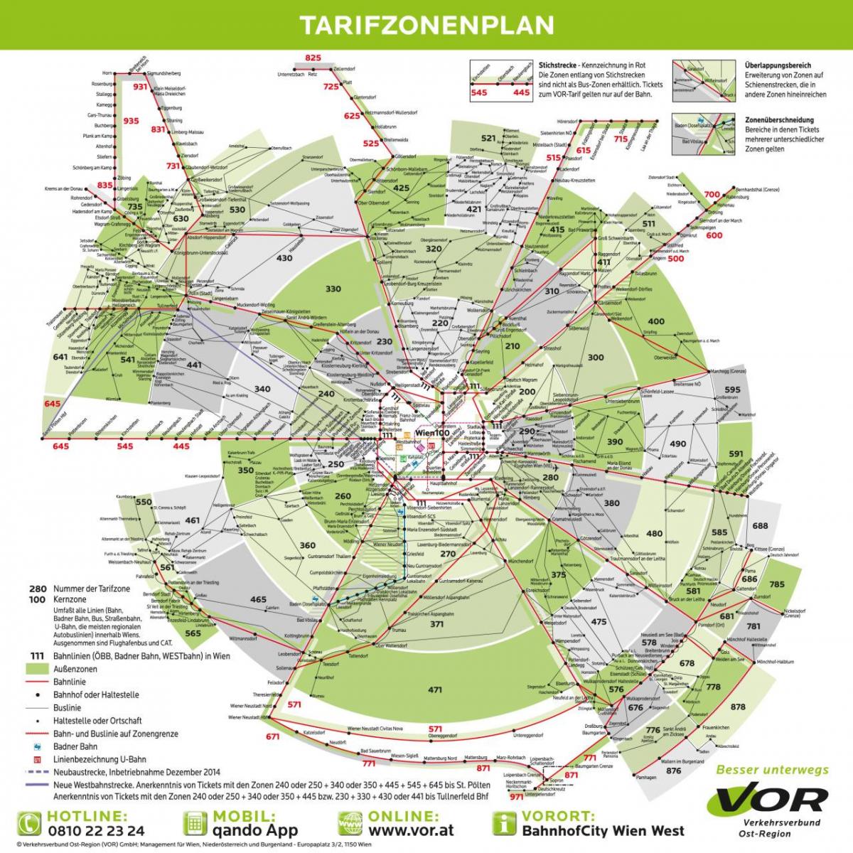Karte der Wiener U-Bahn-zone 100