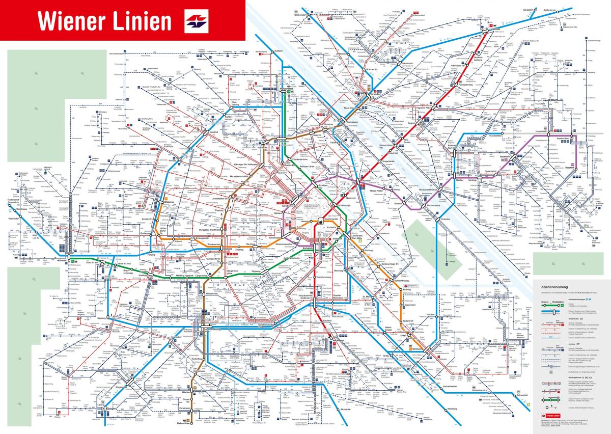 Karte von Wien mit öffentlichen Verkehrsmitteln