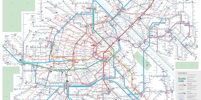 Karte von Wien mit öffentlichen Verkehrsmitteln