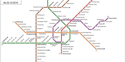 Die Straßenbahnlinie d, Wien Karte